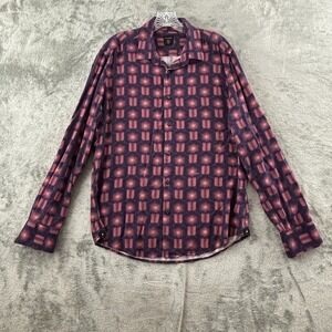 Rare Rabbit Hedwig Shirt Mens L Dark Purple Floral Geometric‎ Button Long Sleeve